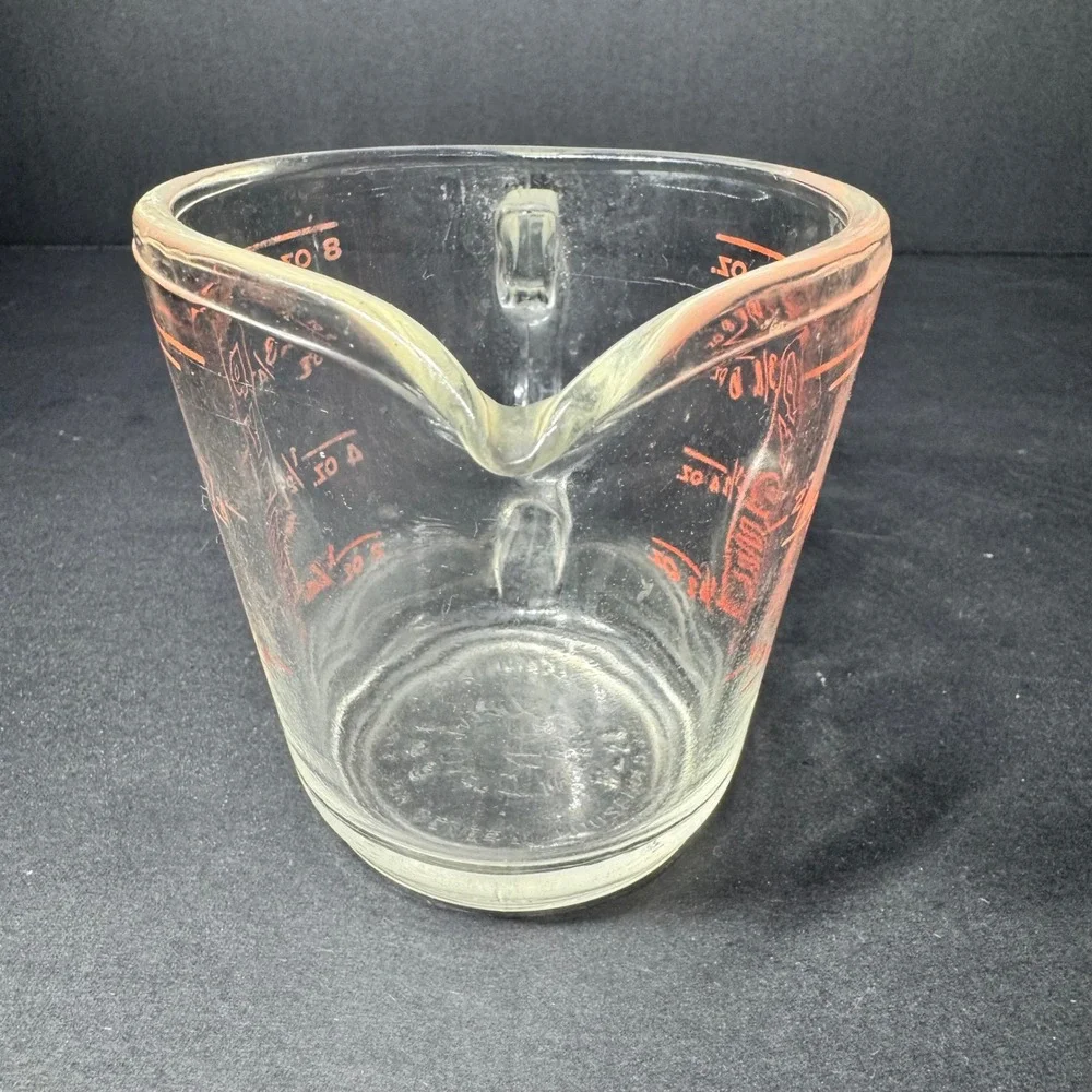 Vintage Pyrex 1 Cup Liquid Measuring Cup Red Lettering D-Handle #508 Made in USA